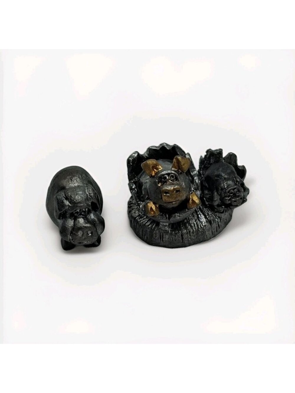 3  Michael Ricker Pewter Figurines Cracked Egg Baby Animals, Mini Trinket